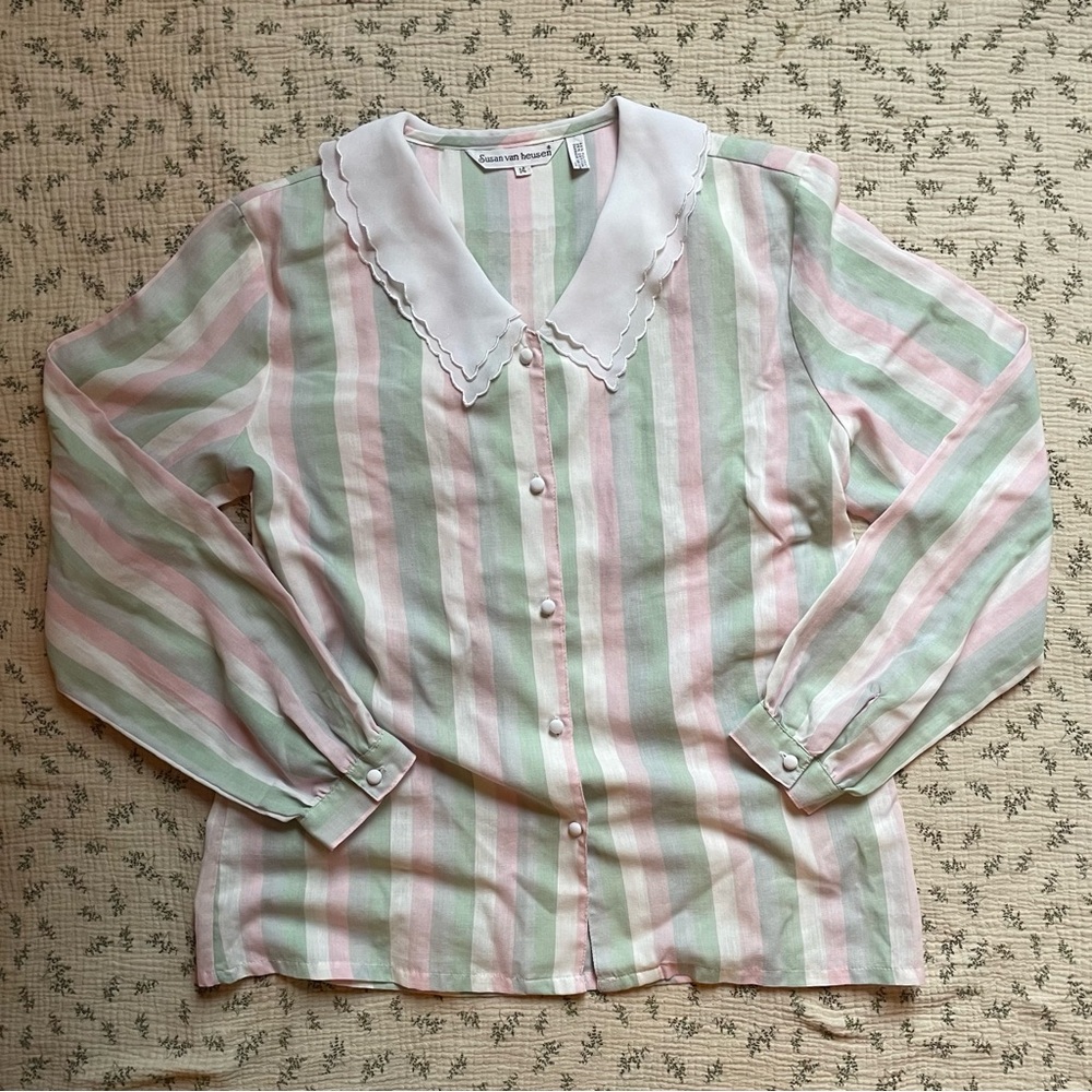Vintage Pastel Striped Blouse